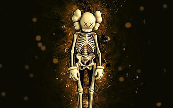 KAWS Skeleton, , yellow neon lights, Fortnite Battle Royale, Fortnite characters, KAWS Skeleton Skin, Fortnite, KAWS Skeleton Fortnite HD wallpaper