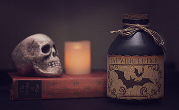 sorcery?, skull, sorcery, batwing, potion HD wallpaper