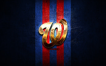 Washington Nationals emblem, MLB, golden emblem, blue metal background, american baseball team, Major League Baseball, baseball, Washington Nationals HD wallpaper