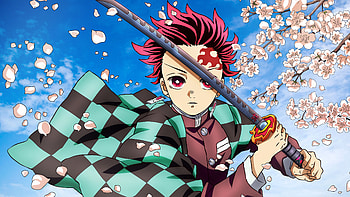 Redhead Tanjiro Kamado With Sword Standing In Blue Sky Background Demon Slayer Kimetsu no Yaiba HD wallpaper