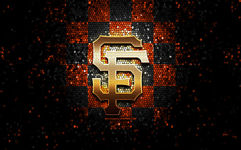 San Francisco Giants emblem, glitter logo, MLB, orange black checkered background, american baseball team, Major League Baseball, mosaic art, baseball, San Francisco Giants HD wallpaper
