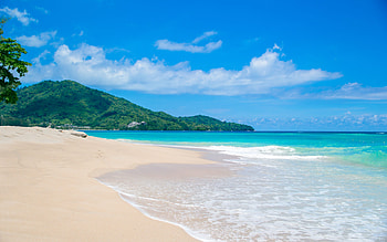 tropical islands, summer, beach, waves, ocean, palm trees, summer travel, vacation HD wallpaper