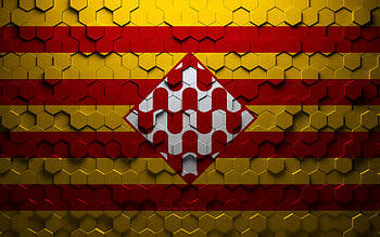 Flag of Girona, honeycomb art, Girona hexagons flag, Girona 3d hexagons art, Girona flag HD wallpaper