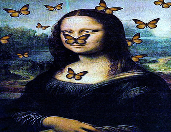 Butterflies and art, butterflies, mona lisa, painting, art, landing, cross eyes HD wallpaper