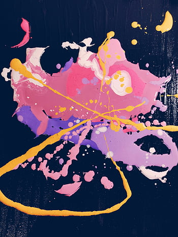 A colorful, vibrant abstract painting with splatters of pink, yellow, and purple on a dark background. HD phone wallpaper