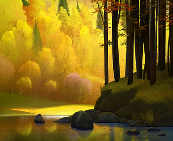 Landscape, Trees, Art, Autumn HD wallpaper