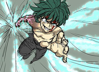 Artwork, anime boy, Izuku Midoriya, green hair HD wallpaper