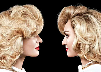 Face to face, profile, Candice Swanepoel, by cehenot, black, model, blonde, girl, woman, collage, red, lips HD wallpaper