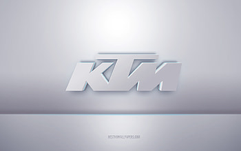 KTM 3d white logo, gray background, KTM logo, creative 3d art, KTM, 3d emblem HD wallpaper