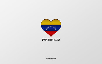 I Love Santa Teresa del Tuy, Venezuela cities, Day of Santa Teresa del Tuy, gray background, Santa Teresa del Tuy, Venezuela, Venezuelan flag heart, favorite cities, Love Santa Teresa del Tuy HD wallpaper