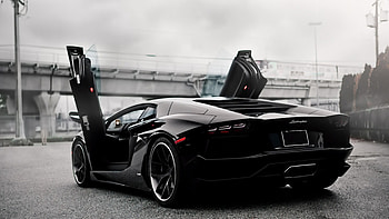 Black Lamborghini Aventador Doors Up, lamborghini-aventador, lamborghini, cars HD wallpaper