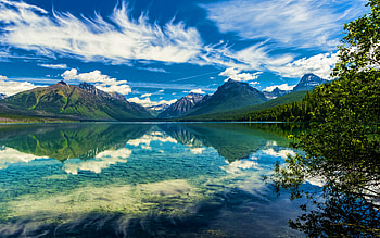 McDonald Lake, , summer, american landmarks, beautiful nature, mountains, R, Glacier National Park, America, USA HD wallpaper