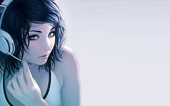 Hear the music play, sexy, white, blue eyes, heads, hot, cute, girl, beautiful, beauty, anime girl, music, anime, short hair, women, stunning HD wallpaper