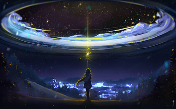 Girl, clouds' ring, night out, fantasy HD wallpaper