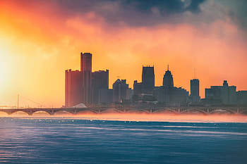 Detroit skyline, Belle Isle Park, Macarthur bridge, GM headquarters HD wallpaper