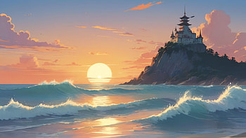 Sunset Drawing, sunset, wave, sea, ocean, sky, Ocean Waves HD wallpaper