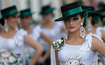 Brasil carnival, jewel, white, green, girl, woman, vicente concha, hat HD wallpaper
