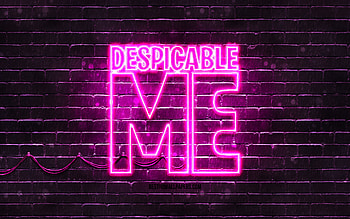 Despicable Me purple logo, , purple brickwall, Despicable Me logo, minions, Despicable Me neon logo, Despicable Me HD wallpaper