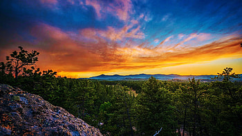 Roosevelt National Forest, Colorado, hills, colors, clouds, landscape, trees, sky, usa, sunset HD wallpaper
