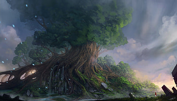 ✼.Big Tree.✼, attractions in dreams, colors, forests, paintings, beautiful, creative pre-made, landscapes, love four seasons, scenery, cool, clouds, trees, sky, lovely HD wallpaper