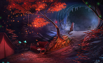 Waiting, blue, fantasy, red, luminos, snow leopard, cat, cave, dark HD wallpaper