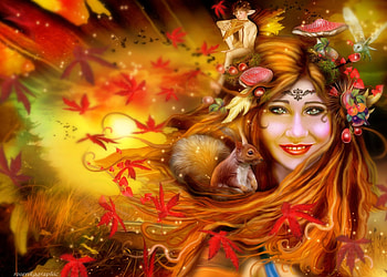 ~Autumn Music~, fall, colors, digital art, beautiful, mushrooms, creative pre-made, love four seasons, leaves, fantasy, pretty, manipulation, autumn, girls, models, lovely HD wallpaper