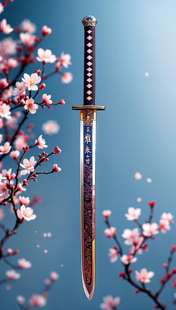 Ninja Sword: Stunning with Cherry Blossoms, sword, cherry blossom, traditional, Japanese HD phone wallpaper