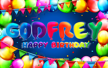 Happy Birtay Godfrey, , colorful balloon frame, Godfrey name, blue background, Godfrey Happy Birtay, Godfrey Birtay, popular german male names, Birtay concept, Godfrey HD wallpaper