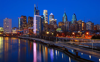 Philadelphia cityscape, Evening lights, Urban splendor, Skyline brilliance HD wallpaper