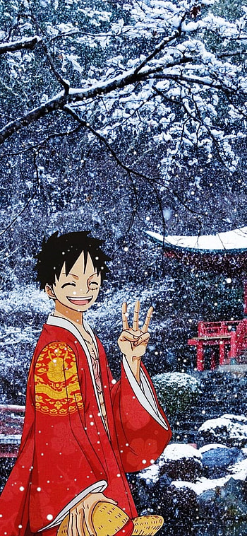 Luffy, winter, anime, one-piece HD phone wallpaper