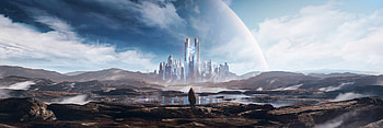 Neo-Celestial Cityscape, Eclipse Over Neo-City, Sky-Metropolis Vista, Sci Fi, city, sci fi city HD wallpaper