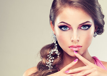 Beauty, model, blue eyes, sonya zhuravetc, girl, hand, woman, jewel, pink, make-up, face HD wallpaper