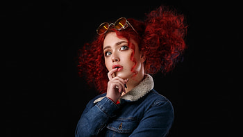 Redhead, girl model, curly hair, sunglasses HD wallpaper