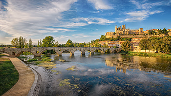 Bridge, River, Bridges, Reflection, France, , Beziers, Town HD wallpaper