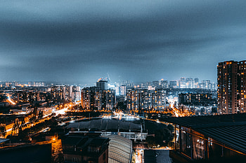 Cities, Architecture, Building, Lights, View From Above, Night City, Storm, Thunderstorm HD wallpaper