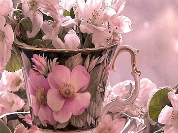 Floral Design, green leaves, floral, flowers, cup, nice HD wallpaper