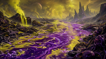 — Amethyst Rivers on a Sulfur World, Alien Landscape HD wallpaper