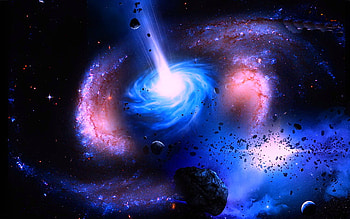 Collision, blue, pink, planets, light, space, sky, stars HD wallpaper