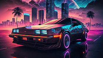Neon 80s Ride, delorean, neon, artist, artwork, digital-art, deviantart HD wallpaper