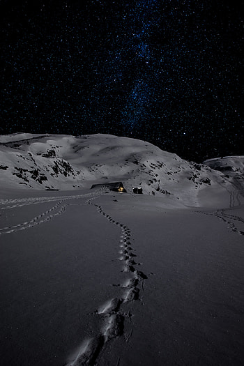 Winter, Nature, Mountains, Night, Snow, Traces HD phone wallpaper