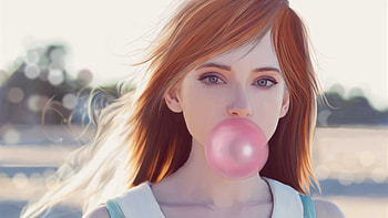 Girl blowing bubble gum, Playful and care, Bubble-blowing joy, -worthy moment HD wallpaper