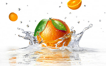 Orange, sweet, splash, dessert, summer, green, fruit, leaf, water HD wallpaper