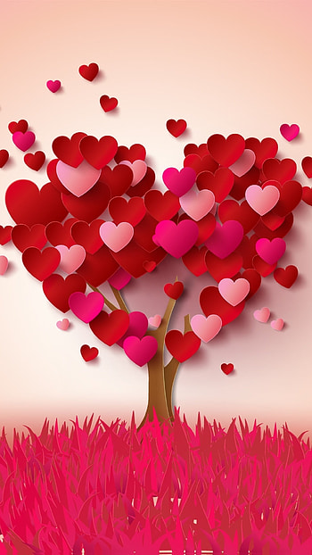 L Love You, Beautiful, Red Heart Tree HD phone wallpaper