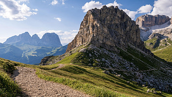 Passo Pordoi, Trentino, Italy, alps, rocks, clouds, landscape, south tyrol, sky HD wallpaper