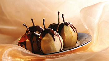 Food, Chocolate, Pears, Desert, Glaze HD wallpaper