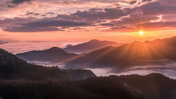 A Colorful Sunrise From A Small Hill In The Village Of Jamnik, colorful, sunrise, hill, sun, clouds, cloud, mountains, mountain, village, sky, nature HD wallpaper
