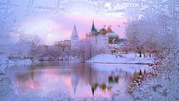 Winter Morning, bridge, brids, snow, house HD wallpaper
