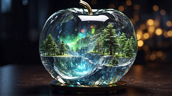 Aurora scene in Crystal apple, aurora borealis, crystal, apple, glow, light HD wallpaper