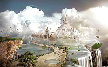 Landscape, Fantasy, Sky, Clouds, Castles HD wallpaper