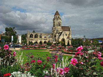 garden, normandy, ruins, flowers, church, france HD wallpaper